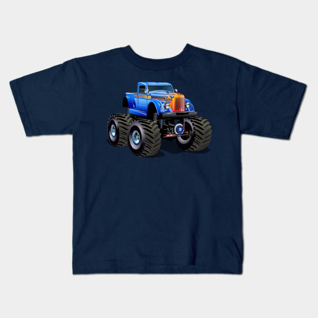 Cartoon Monster Truck Kids T-Shirt by Mechanik